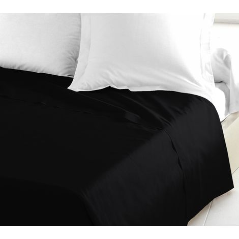 Drap plat coton 57 fils noir 180 x 290 cm