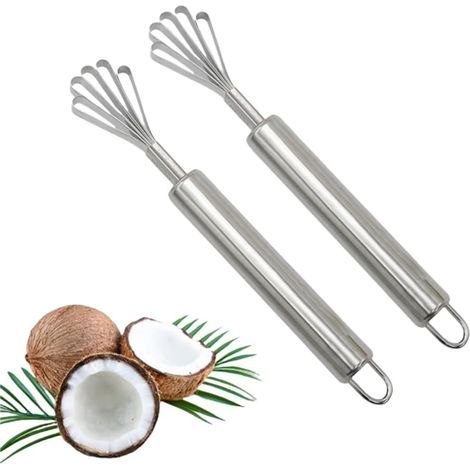 Lot de 2 grattoirs à noix de coco en acier inoxydable durable pour enlever la viande de noix de coco, ouvre-coquille de noix de coco, grattoir à melon pour enlever la viande pour des fruits et des (1/5)