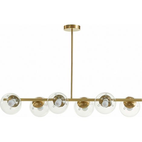 Lampadario L. 128 cm in Ottone spazzolato e 6 globi di Vetro - YUKON