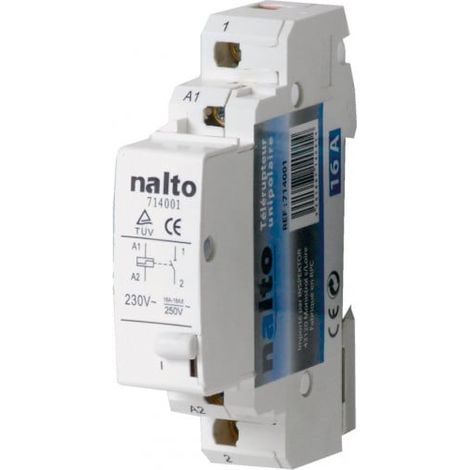 Télérupteur électromécanique 16A 1NO monophasé – Montage sur rail DIN – Puissance max. 3500W – Tension 230V pour tableau électrique – Nalto