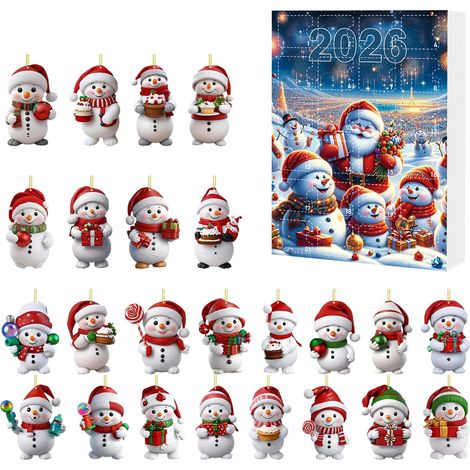 Pendentif bonhomme de neige mignon en acrylique, boîte surprise de Noël, calendrier de l'Avent européen et américain (Type C) (1/2)