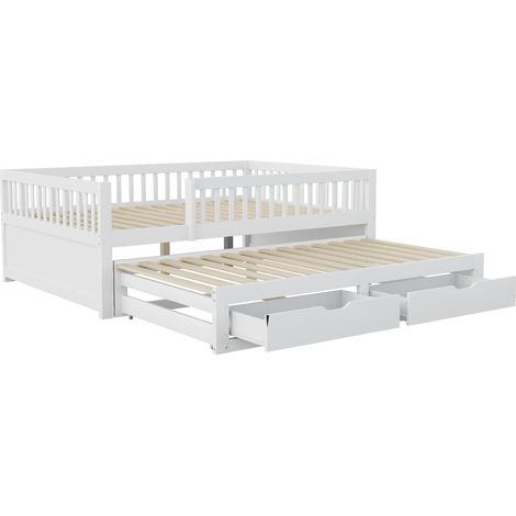 Letto in legno bianco 140 x 200 cm con letto estraibile e 2 cassetti (1/5)