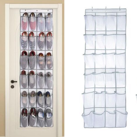 Organiseur à Suspendre sur la Porte, étagère à Chaussures avec 24 Poches en Maille de Nylon, Rangement pour Gadgets pour Cuisine, Chambre, Salle de Bain, Accessoires de Rangement (1/4)