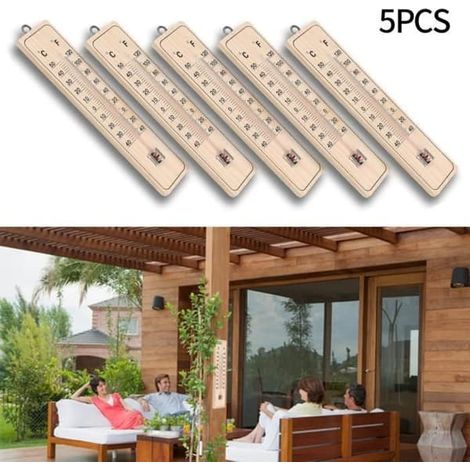 Thermomètre mural - Lot de 5 - Bois durable - -40 °C à 50 °C - 21,5 cm x 4,8 cm (1/4)