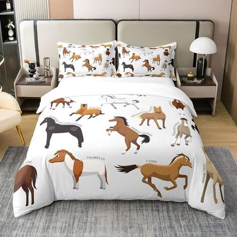 Housse de Couette Cheval en 100% Coton Lavé pour Garçons Filles, Ensemble de Literie Animaux de La Ferme pour Cowboy , 200x200 cm (1/5)