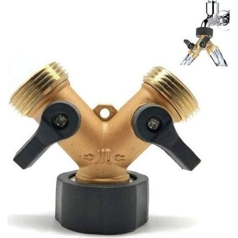 Raccord en Y, Raccord de Tuyau, Robinet Double Machine a Lave, 2-Voies Y-Distributeur, 3/4 Pouces pour Connexion de 2 Appareils, pour Robinet Jardin, pour d'adaptateur de cuve (1/5)