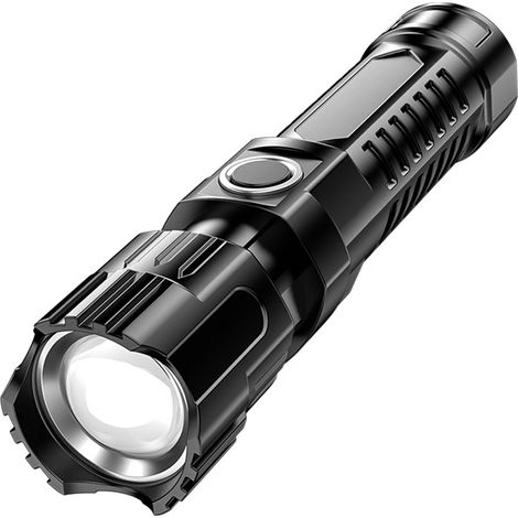 Lampe torche LED d'extérieur puissante à longue portée avec zoom télescopique et rechargeable (1 pièce). (1/2)
