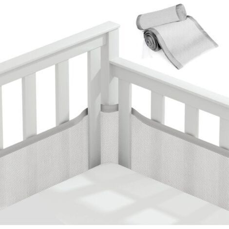 Cot bumper for baby cabin, crib bumper, 3D mesh lining, safe for crib air circulation, suitable for all types of cribs (grey) (1/5)