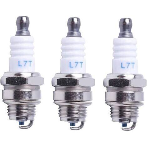 Sollbry Bougie d'allumage L7T Tronçonneuse Tondeuse à gazon Petit Moteur Accessoire Pièces Compatible avec Hus-qvarna Rep NGK BPMR7A 4626 Equivalence RCJ6Y Champion Bosch WSR6F,Pack de 3 (1/4)
