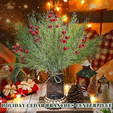 Branches de pin artificielles de Noël réalistes, faciles d'entretien, pour créer une couronne soi-même. Tiges de pin décoratives, fausses feuilles de pin.15 pièces (1/4)