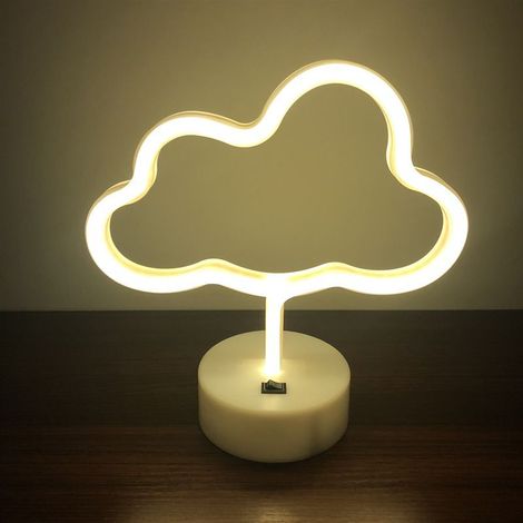 Lampe néon en forme de nuage - Lumière blanche chaude, socle alimenté par USB/piles - Lampe de table LED, lampe de chambre (1/5)