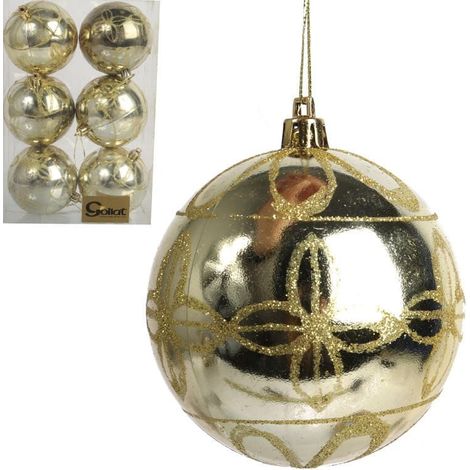 Set di 6 palline decorative in plastica, 8 cm, colore oro (1/3)
