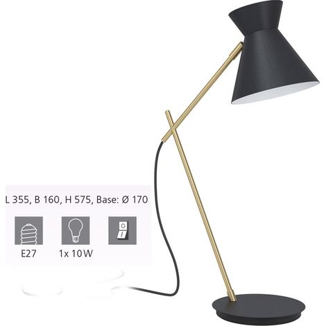 Lampe de table AMEZAGA Noir, Laiton L: 35.5 B: 16 H: 57.5cm avec interrupteur à bascule (1/5)