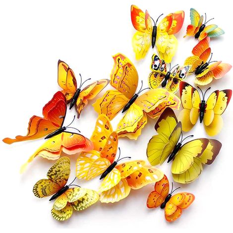 48 Autocollants papillons, décoration murale 3D, plastique imperméable, tailles mixtes 6-12 cm, salon chambre fête (1/5)