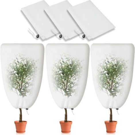 3 Pack Housse Hivernage Plante avec Cordon de Serrage, 80 x 120cm Housse de Protection pour Plantes, Peut être Froid, Résistant aux Intempéries, Chaud, Gel, Réutilisable (1/4)