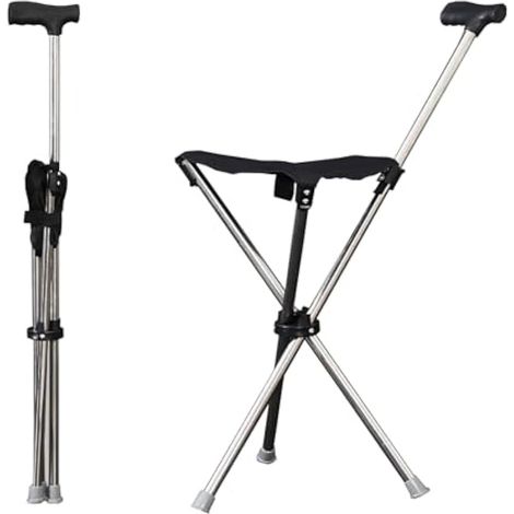 Canne Siège Pliante Légère, Canne de Marche avec Siège Cannes de siège Pliantes réglables en Hauteur Tabouret 3 Pieds Portable pour Repos Canne De Voyage De siège pour Plein air (1/4)