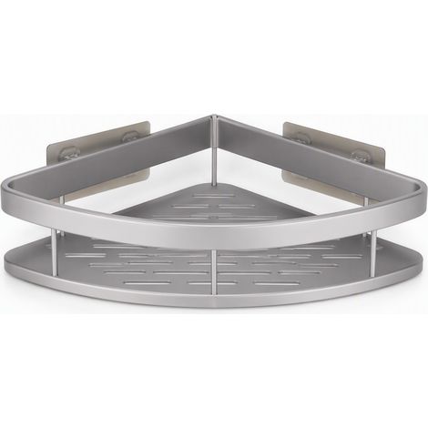 Étagère d'angle pour salle de bain, grise, simple niveau — support mural triangulaire métallique sans perçage (1/5)