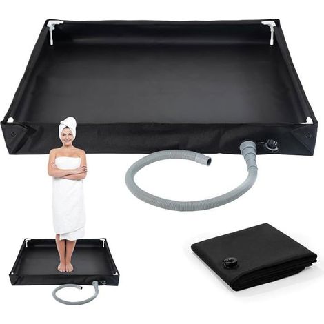 Base de douche pliable 80 x 80 x 10 cm - Bac de douche portable avec tuyau de drainage - pour camping et plage (1/4)