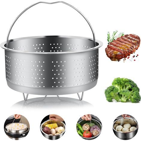 Panier à Vapeur, 304 Acier Inoxydable Panier Autocuiseur, Panier Vapeur, Insert pour Cuisson à Vapeur avec Poignée Recouverte, pour la Cuisson des Légumes et des Aliments (17.5) (1/5)