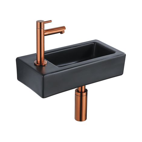 FugaFlow Efficiente Ensemble fontaine Pietra - 37,5x18,5x9cm - céramique - trou de robinet à gauche - robinet de fontaine cuivre brossé - bouchon de (1/5)