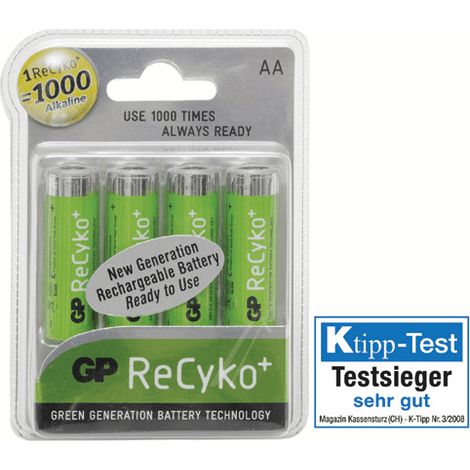 PILES X 4 RECYKO+ 1.2 V 1000 MAH LR06 NI POUR TV AUDIO TELEPHONIE GP BATTERY - 9373959