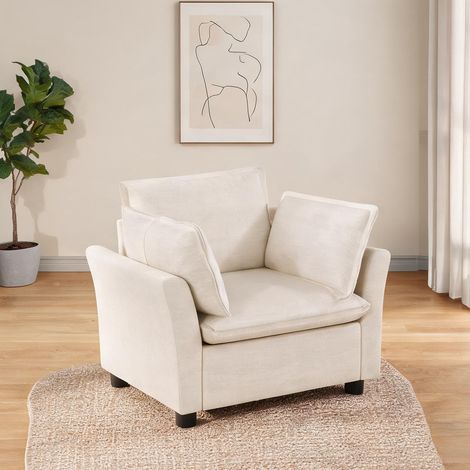 Fauteuil club en chenille beige 1 place 90 x 81 x 87 cm (1/5)