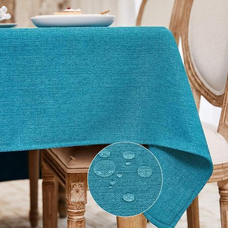 Nappe lavable 120x120 cm aspect lin imperméable Bleu