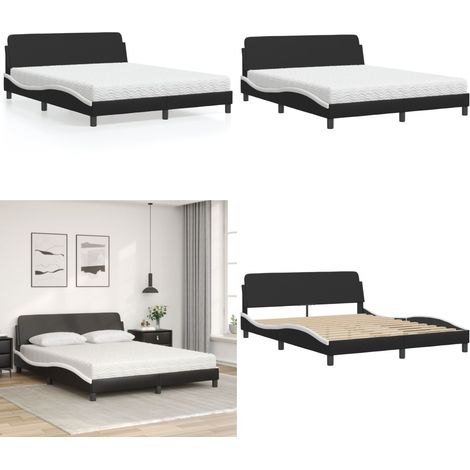 Lit avec matelas Dover noir et blanc 160x200 cm similicuir - Matelas en mousse - Similicuir (1/5)