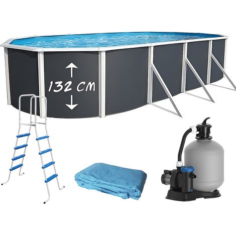 Piscine hors-sol acier Toi ANTHRACITE MAGNUM ovale 915 x 457cm H 132cm liner bleu