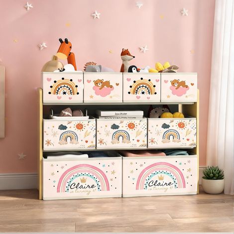 Étagère enfant 3 niveaux 9 bacs tissu MDF 93 cm 93 x 30 x 70 cm (1/5)