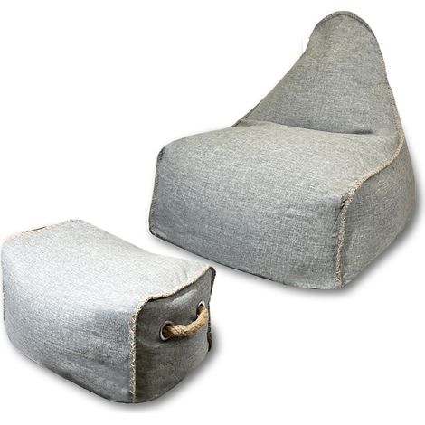 Soo Santaï Sillón puf Buddy's Rest, forma pera con reposapiés, 90x60x85 cm para interior y exterior, resistente al sol, gris claro, sin pol (1/2)