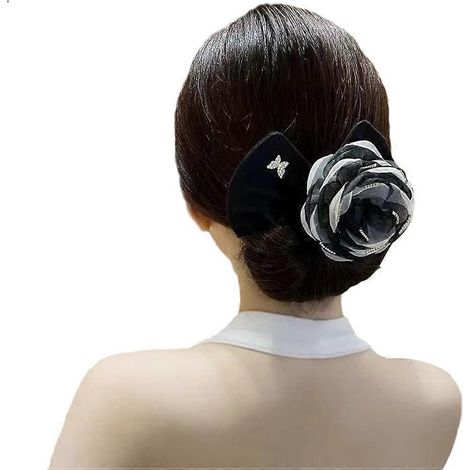 Chignon à chignon orné de motifs floraux élégants, boucleur sans chaleur pour cheveux faciles à coiffer, compatible avec femmes et filles, noir et blanc. (1/5)