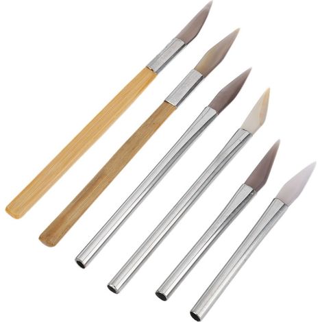Ensemble de brunissoirs en agate à lame tranchante, outils de polissage pour le travail des métaux précieux, manche en bambou et fer. (1/5)