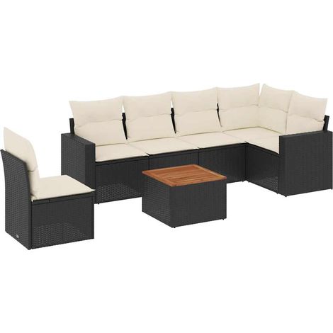 vidaXL Salon de jardin 7 pcs avec coussins noir résine tressée (1/5)