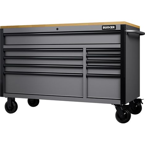 Draper 31760 BUNKER 10 Drawer Workbench Roller Tool Cabinet, 56"", Light Grey