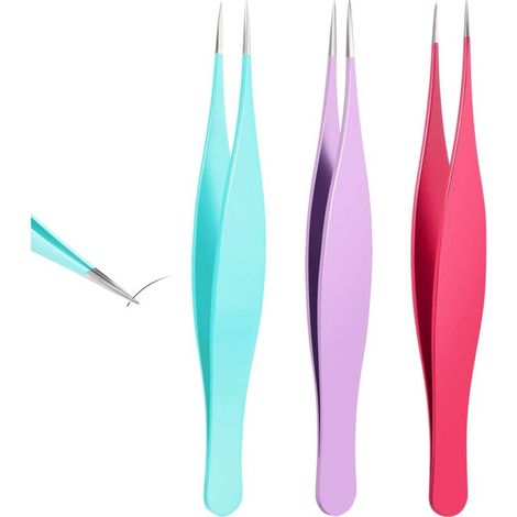 Un ensemble de 3 pinces à épiler pour retirer les poils incarnés (rose rouge, violette et bleue).