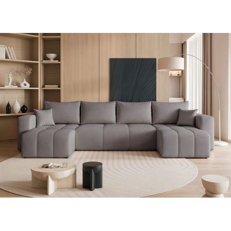 Wohnlandschaft mit Schlaffunktion Sofa LEROS in Stoff Manila Grau