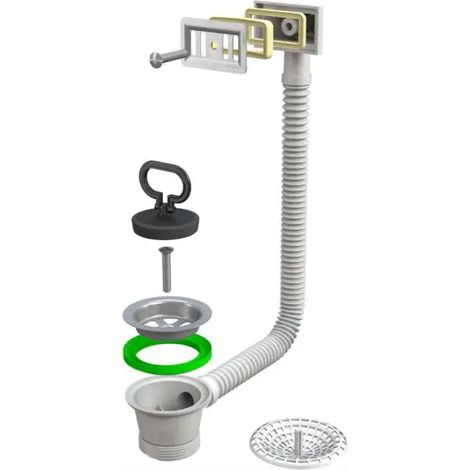 Piletta di scarico con troppo pieno rettangolare per lavello in acciaio inox tappo ø52 mm - per foro ø70mm BONOMINI