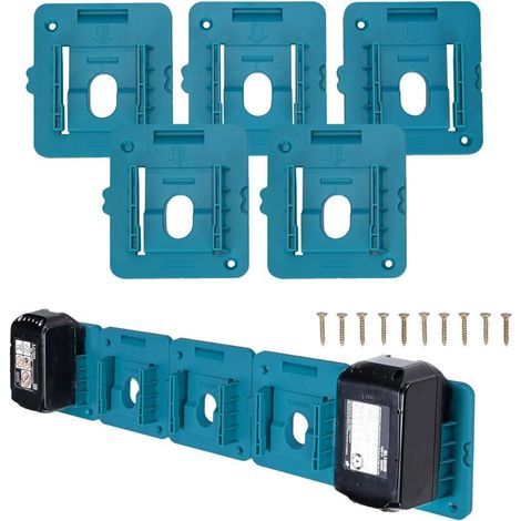 Apex – Support mural pour batteries Makita 18V – Fixation facile avec 2 vis – Compatible BL1860 et BL1850 – Plastique ABS robuste – Lot de 5