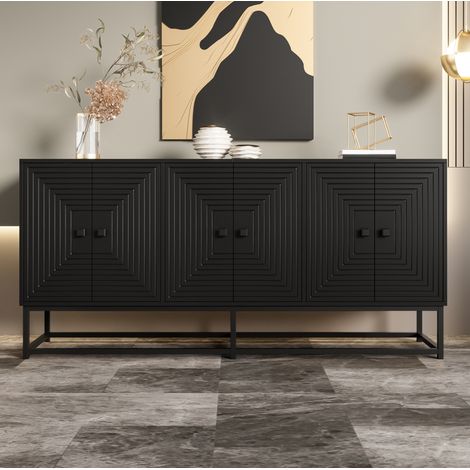 Sideboard 160/38/75,5 cm in Mattschwarz mit 6 Türen und großem Stauraum (1/5)