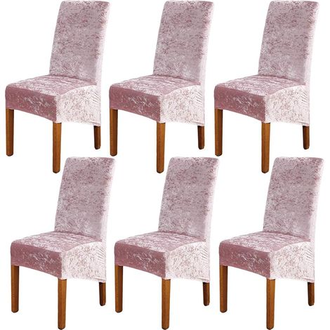 Set of 6 stretchable, modern, removable and washable dining chair covers, for banquets, kitchens, weddings, parties, dining rooms (pink velvet) (1/5)