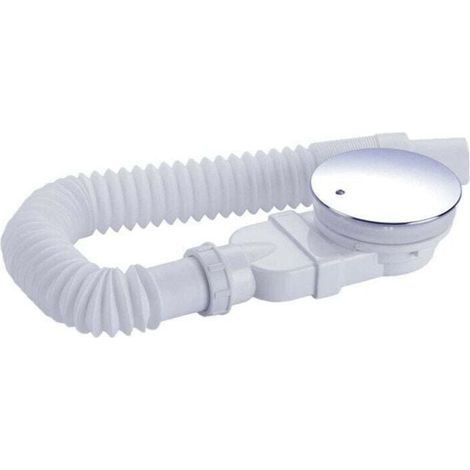 Caniveau de douche extra plat 90 mm, trou d'évacuation pour receveur de douche, siphon avec système anti-odeurs, filtre à cheveux, flexible, couvercle chromé, blanc, une pièce (1/4)