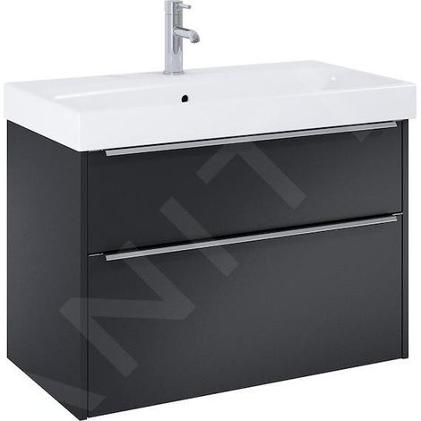 Jika Pure - Armoire avec lavabo, 80x54x42 cm, 2 tiroirs, noir mat H40B2344023532 (1/2)