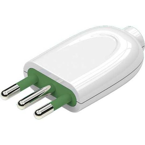 Bouchon italien 2P+T 10A S11 Blanc Sortie droite du câble
