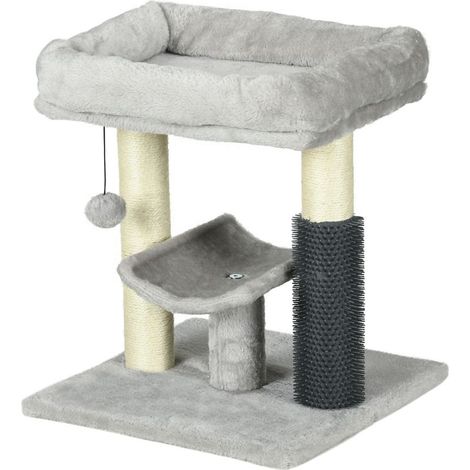 Petit arbre à chat arbre à grimper tour de jeux hauteur 48 cm poteau en sisal gris avec balle suspendue gris (1/5)