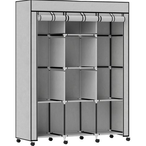 CHICFURN Armario de tela gris 125 x 43 x 162,5 cm con 8 estantes y 2 barras (1/5)