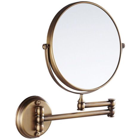Salle de bains Toilette Chambre Grossissement 3X Rotatif Pliant Double Face Miroir de Maquillage Mural Miroir de Maquillage Rond en Laiton Rotatif à 360° (1/5)