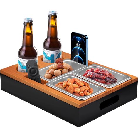 Caja para aperitivos, construcción de madera, diseño multifuncional, color negro. (1/2)