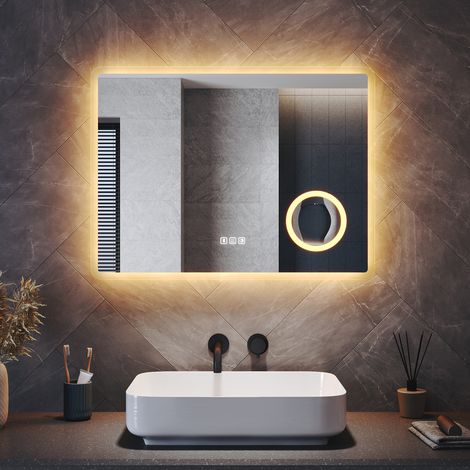 ELEGANT Bathroom LED Mirror with Shaver Socket Bluetooth Magnifier Anti-Fog and 3 Lighting Modes, Square 1200x700mm