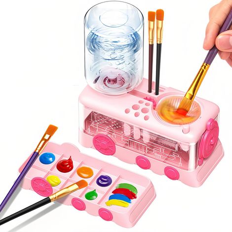 Rinsing brush with water cycle cleaning machine - 400ml palette - Easy to use for children and adults, pink (1/4)